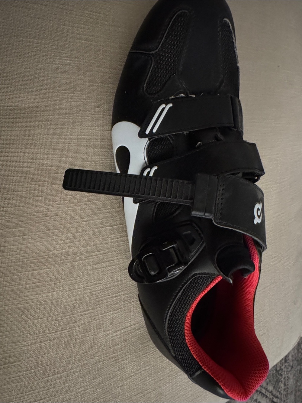Peloton Kids Black and White Sneakers with Red Liner